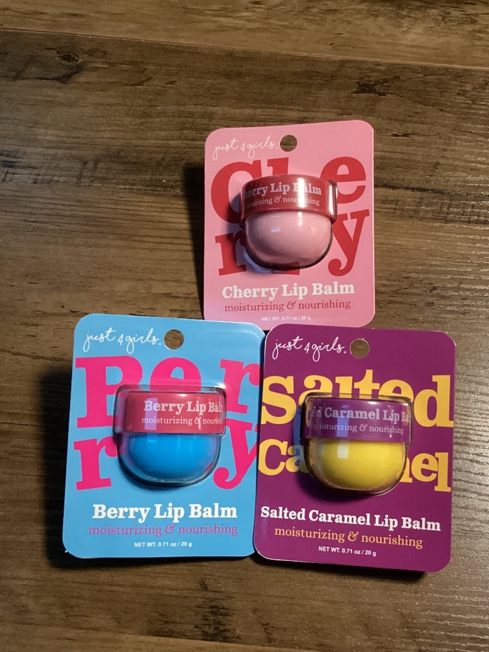 Just 4 Girls Lip Balm Set - Cherry, Berry, Salted Caramel 3-pack New